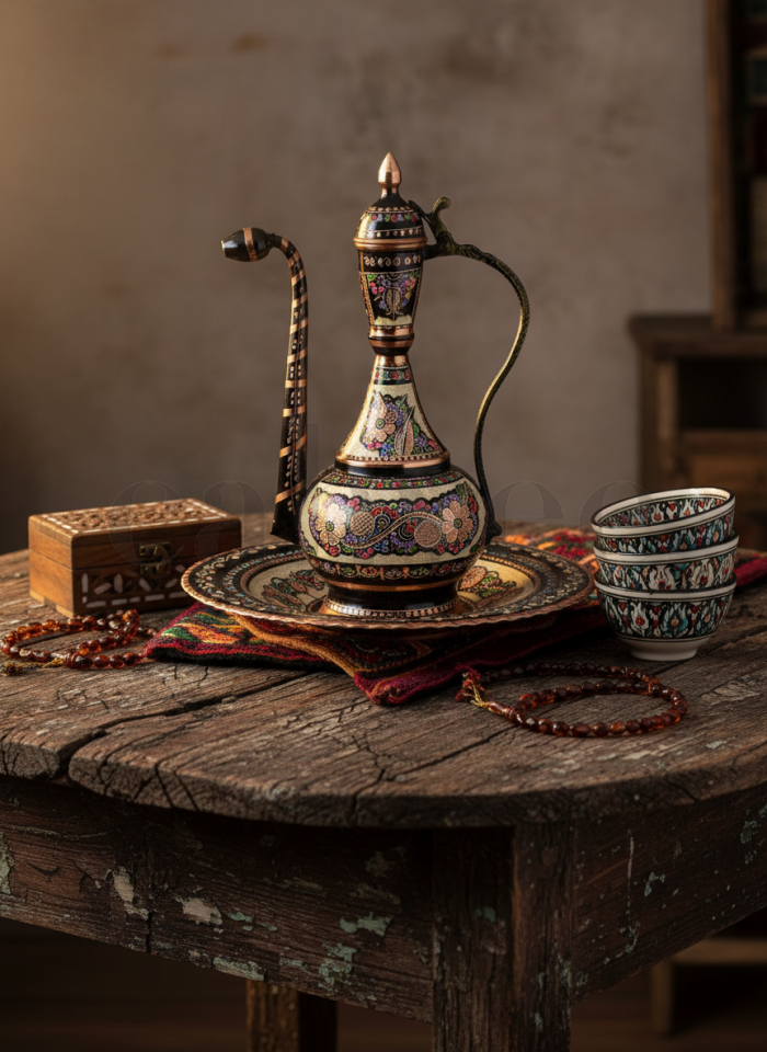 Cahvee Handmade Copper Jug – Rose Flower Engraved