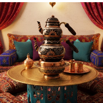Handmade Copper Teapot with Heater I Erzincan Style Engraving I Cahvee