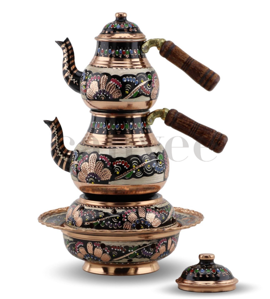 Handmade Copper Teapot with Heater I Erzincan Style Engraving I Cahvee