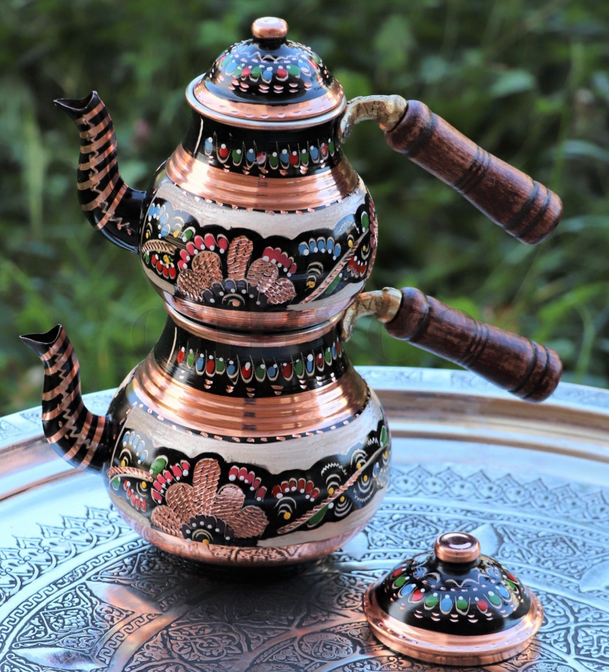 Handmade Copper Teapot with Heater I Erzincan Style Engraving I Cahvee