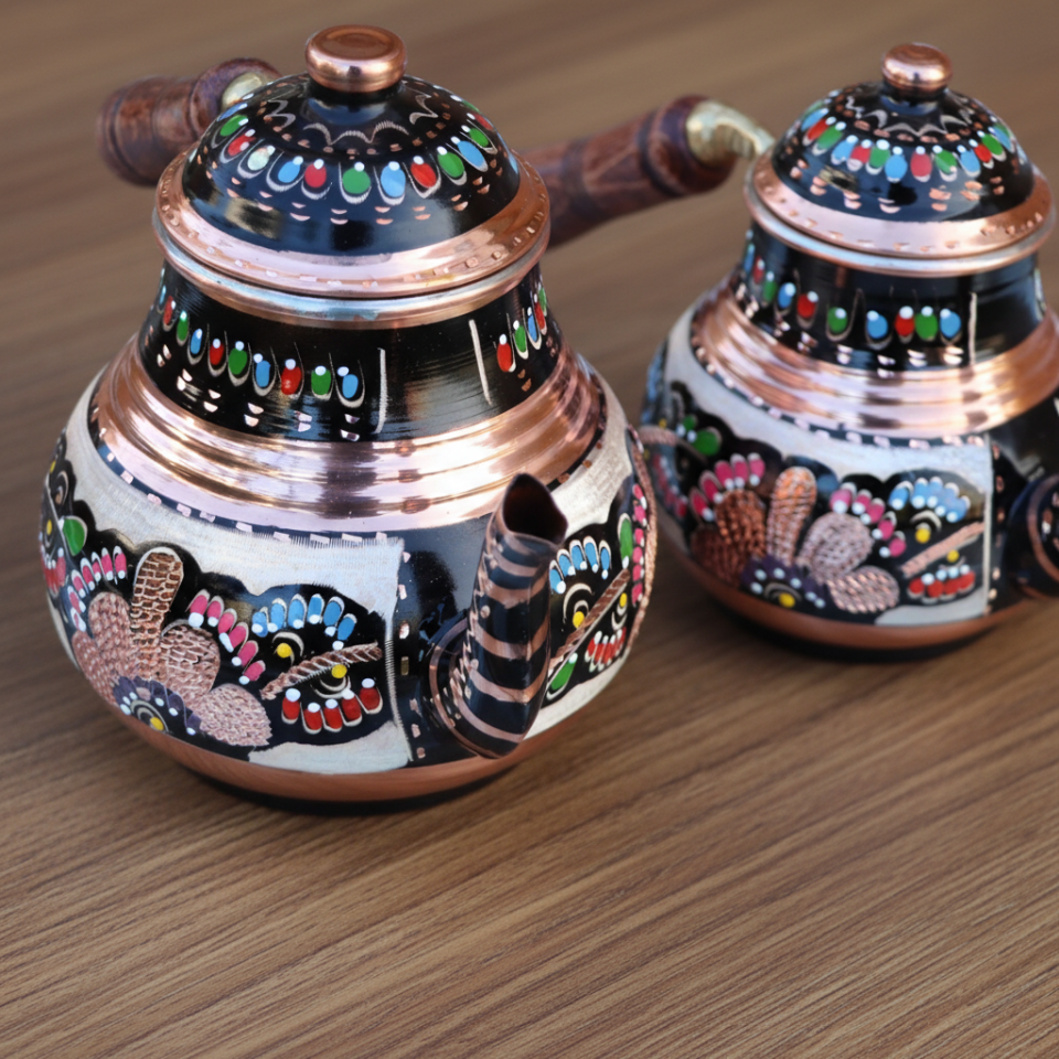 Handmade Copper Teapot with Heater I Erzincan Style Engraving I Cahvee