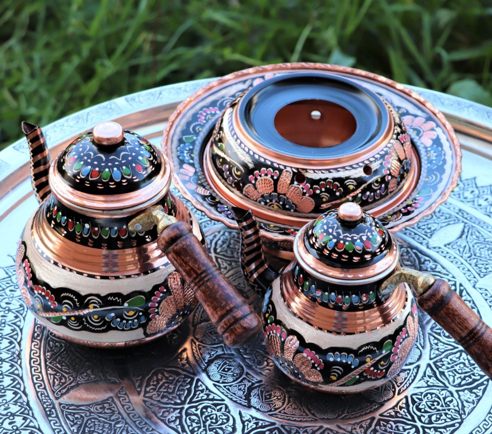 Handmade Copper Teapot with Heater I Erzincan Style Engraving I Cahvee