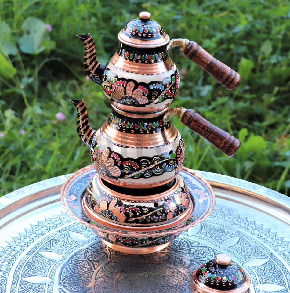 Handmade Copper Teapot with Heater I Erzincan Style Engraving I Cahvee