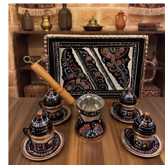 Copper Coffee Set for 2 Persons with Tray, Turkish Delight Holder and Cups