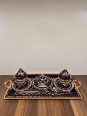 Copper Coffee Set for 2 Persons with Tray, Turkish Delight Holder and Cups