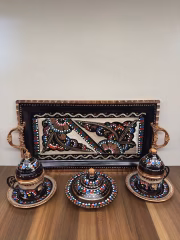 Copper Coffee Set for 2 Persons with Tray, Turkish Delight Holder and Cups