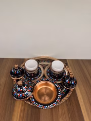 Copper Coffee Set for 2 Persons with Tray, Turkish Delight Holder and Cups