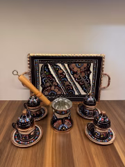 Copper Coffee Set for 4 Persons with Tray, Cups and Turkish Delight Holder