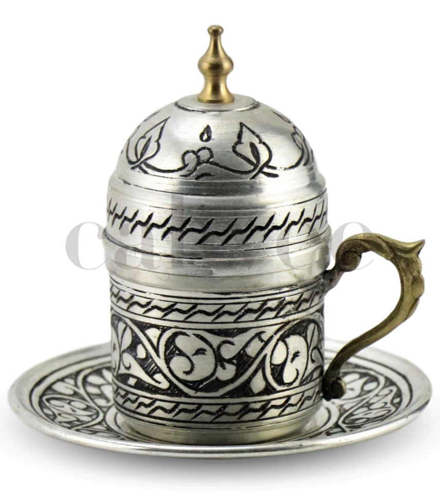 Copper Coffee Set for 6 Persons with Tray, Cups and Turkish Delight Holder