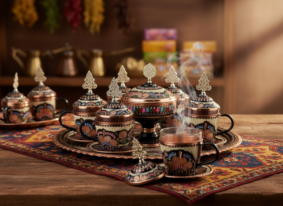 6’lı Bakır Nescafe Takımı – Gülçiçek Erzincan El İşçiliği I Cahvee