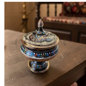 وعاء سكر نحاسي مصنوع يدويًا – وعاء تقديم حلوى تركية