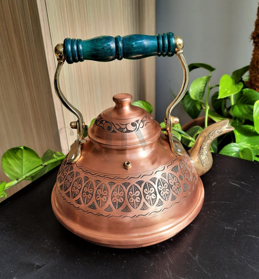 Nostaljik İtalyan Tipi Bakır Çaydanlık 2,1 LT | El Yapımı Geleneksel I Cahvee