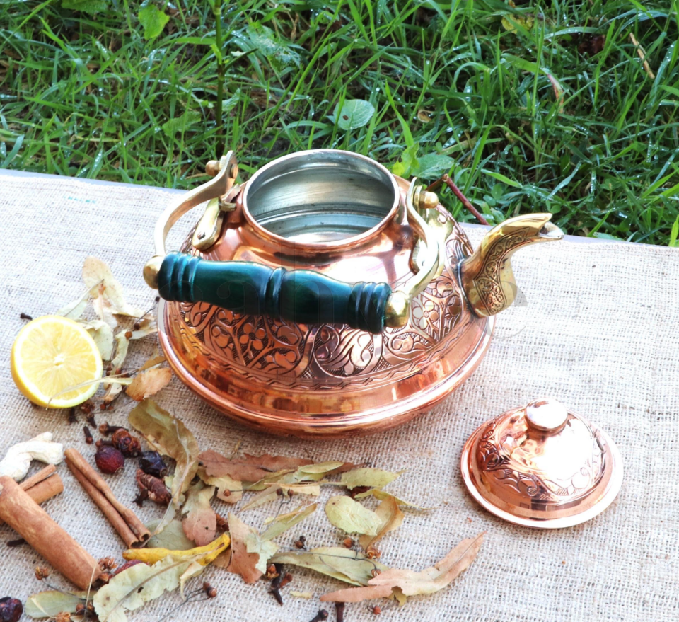 Nostaljik İtalyan Tipi Bakır Çaydanlık 2,1 LT | El Yapımı Geleneksel I Cahvee
