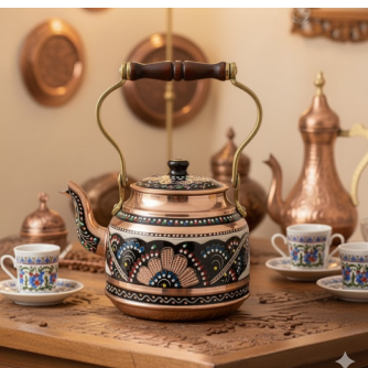 Nostalgia Copper Teapot - with Top Handle and Embroidered Real Copper for 8 Pers