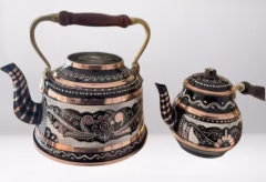 Handcrafted Erzincan Copper Teapot – 8-Person, Silver-Plated Details