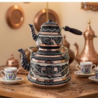 Handcrafted Erzincan Copper Teapot – 8-Person, Silver-Plated Details